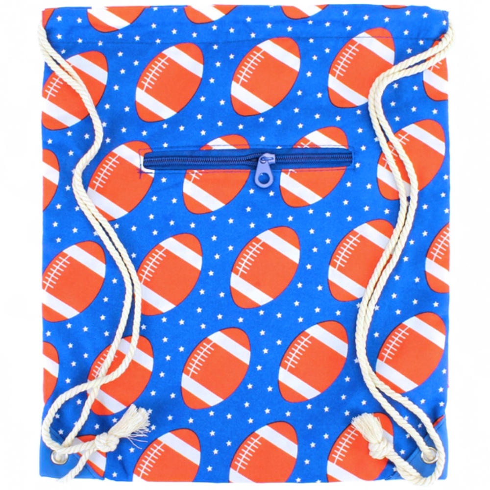 Drawstring Sports Sling Bag Backpack Football Blue